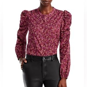 Aqua puff long sleeve shirt round neck button down floral 100% cotton Sz L